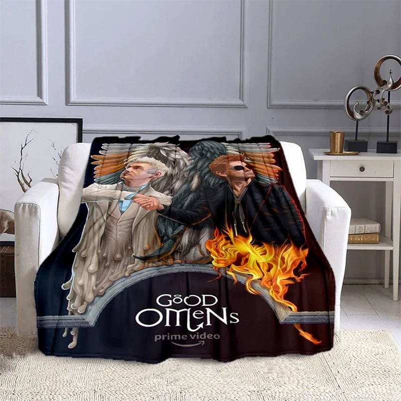 

Good omen for movie printed flannel blanket,home office leisure sofa blanket,multi-functional travel warmth blanket gift blanket