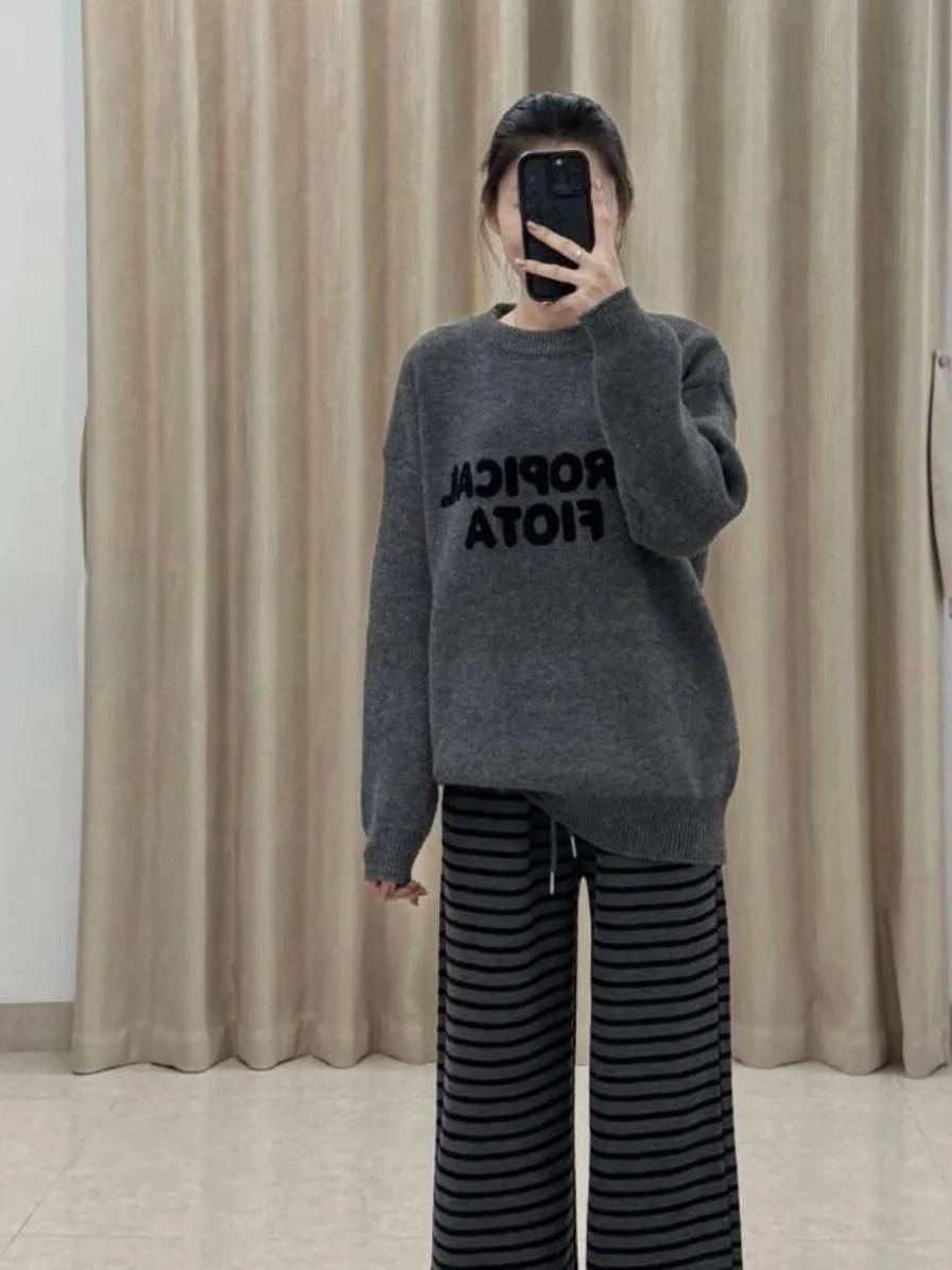 

Loose Large Size Lazy Sle Letter Thiened Women's round Ne Knitted Sweater Autumn Winter New Arrival Versatile Comfortab...