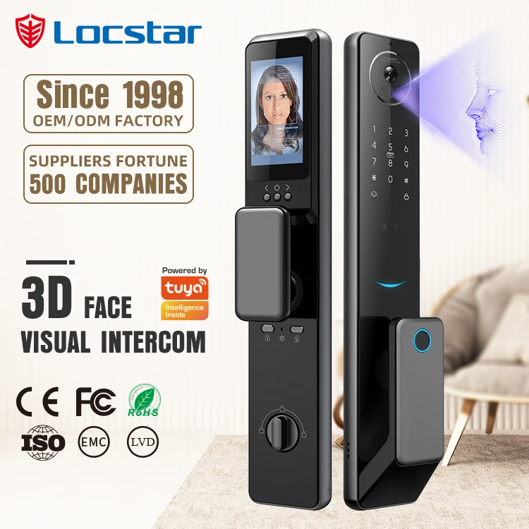 

001 Locstar 3D Face Recognition Waterproof Smart Fingerprint Digital Safe Door Lock With Camer and Doorbell