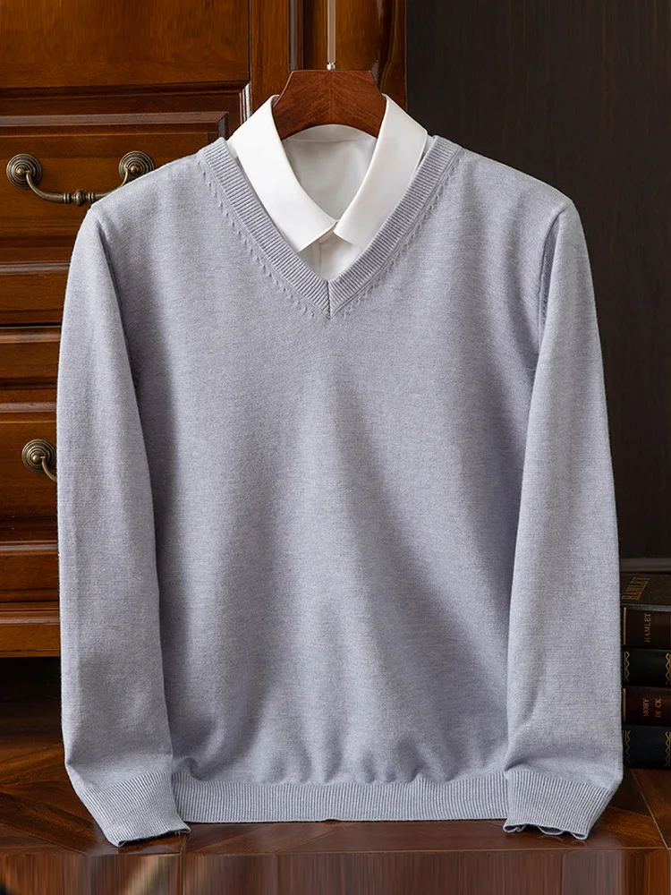 

Spring Autumn Merino Wool Pullover Sweater Men V-neck Long Sleeve Cashmere Knitwear Pullover Female Clothing Grace Tops
