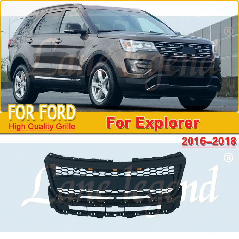 

For Ford Explorer 2016 - 2018 With Off Road Car Parts ABS Grey Black Front Upper Bumper Grille Grill Air Intake Grille