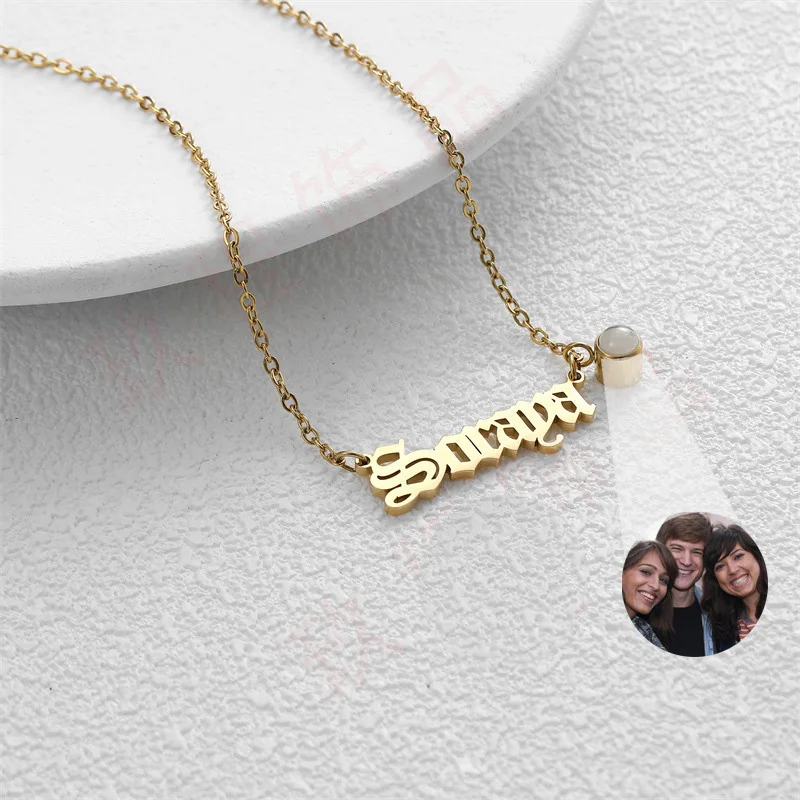 

New Style Custom Projection Picture Necklace Micro Engraved Photo Stainless Steel DIY Nameplate Pendant Necklace For Christmas