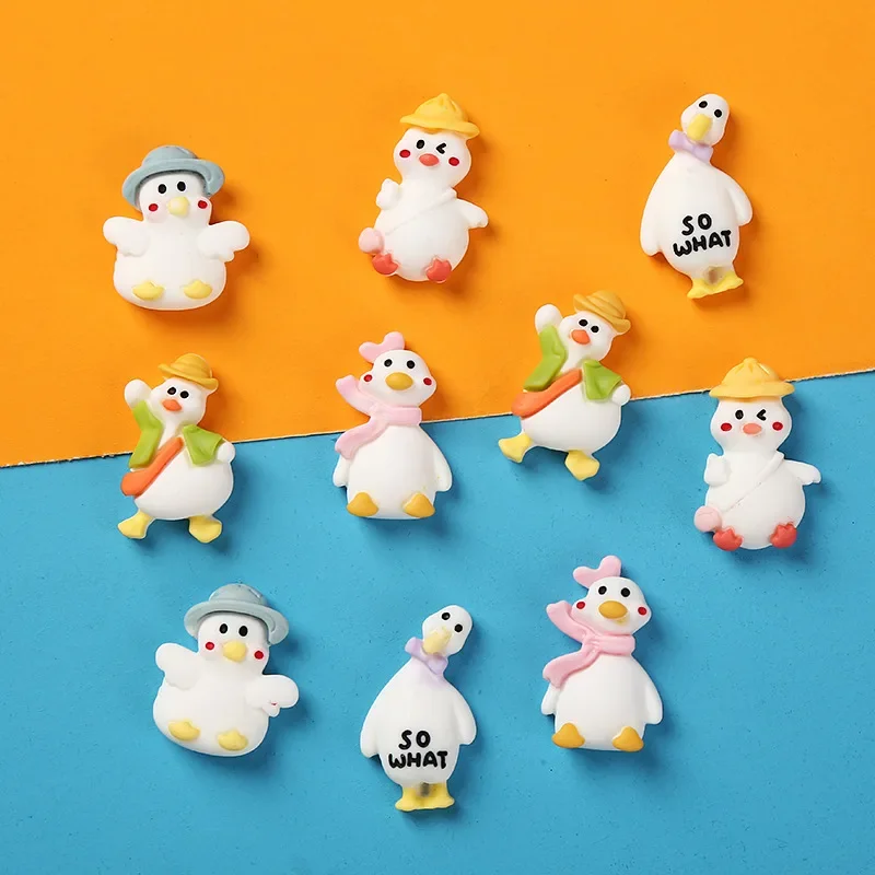 10pcs Kawaii Resin Cartoon 3D Ducks Miniature Dollhouse Items Mini Figures Desk Accessories Statues Figure Decorative Sculptures