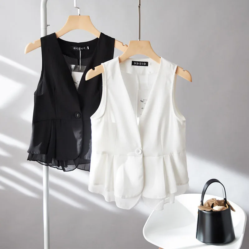 Spring Autumn and Summer Short Vest Women's Sleeveless Waistcoat Thin Jacket Versatile Slim-fit Suit Vest Chalecos Traf