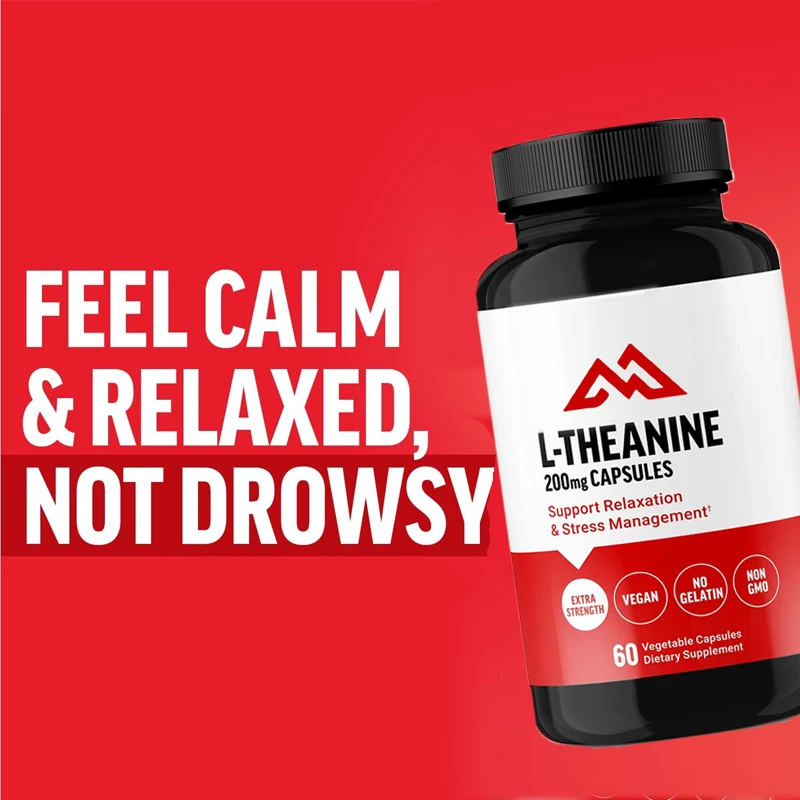 L-theanine supplement, relieves stress, supports calmness and relaxation, 60 vegetable capsules, non genetically modified