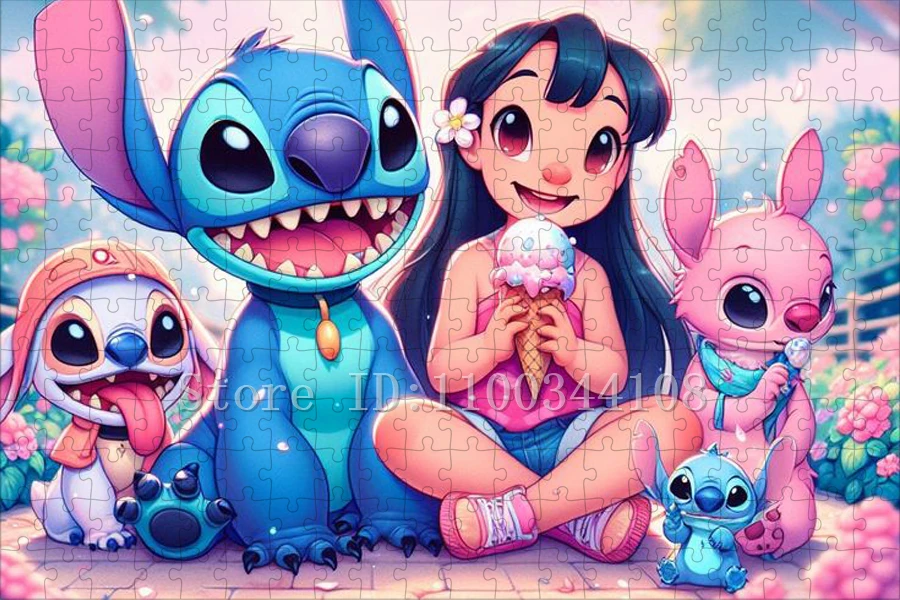 Disney Lilo Stitch Puzzles for Adults Stress Relief Toys 35/300/500/1000 Pieces Cartoon Jigsaw Puzzles Handmade Toys & Hobbies