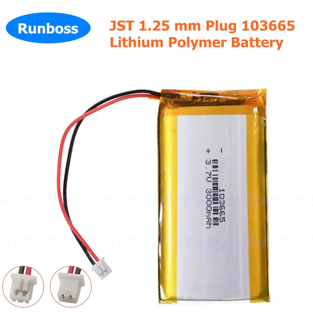 1-2Pcs 1.25mm Plug 103665 Lithium Polymer Lipo Battery 3.7V 3000mAh For Open source console Miyoo Mini Plus Game Machine Battery