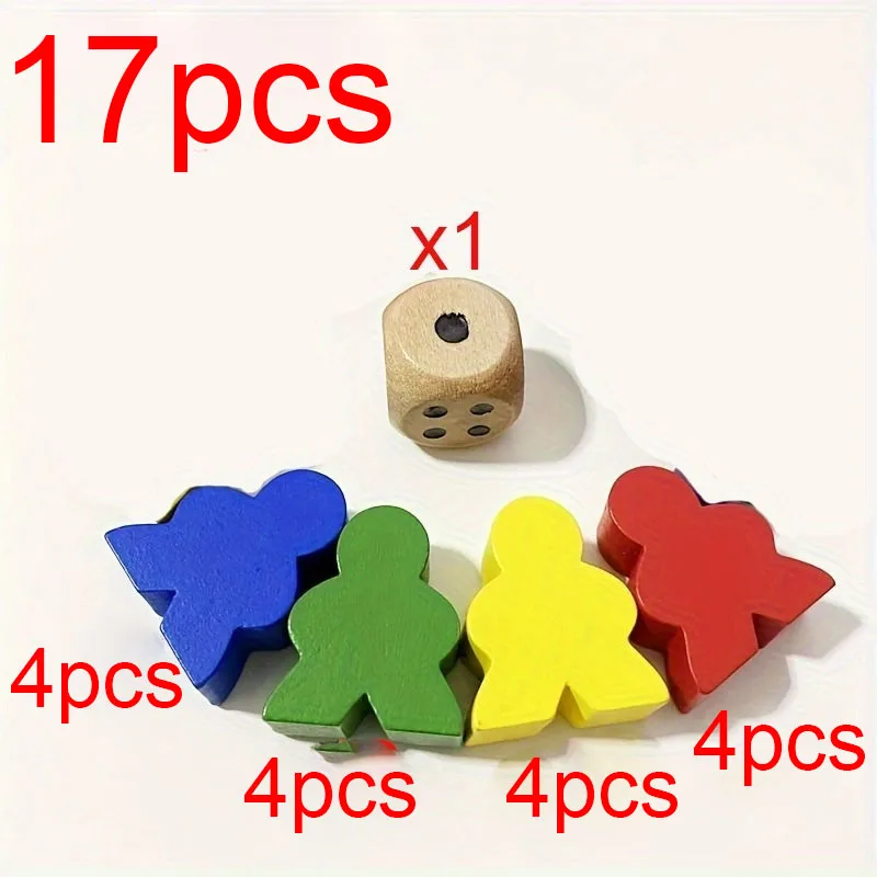 17pcs Wooden Humanoid Chess Pieces And 1pc 16Mm Wooden Dice for Board Game Additions