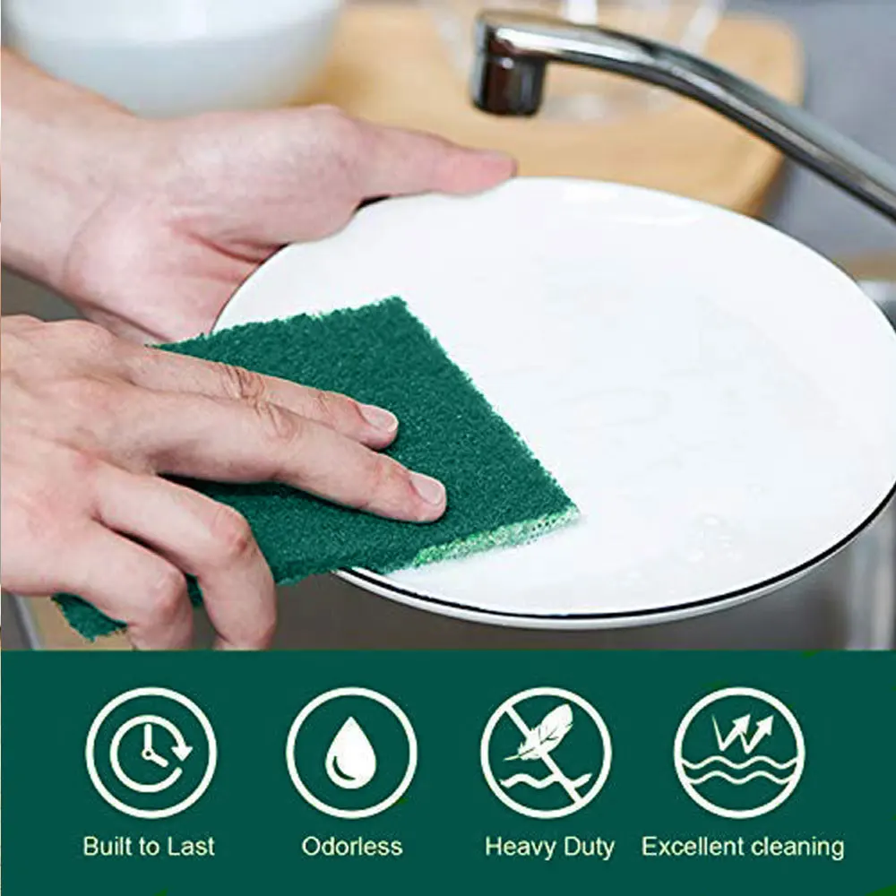 30PCS Heavy Duty Scour Pads Sponge Dish Scrubber Non-Scratch Reusable Household Scrub Pads for Kitchen Dish Cleaning Tool