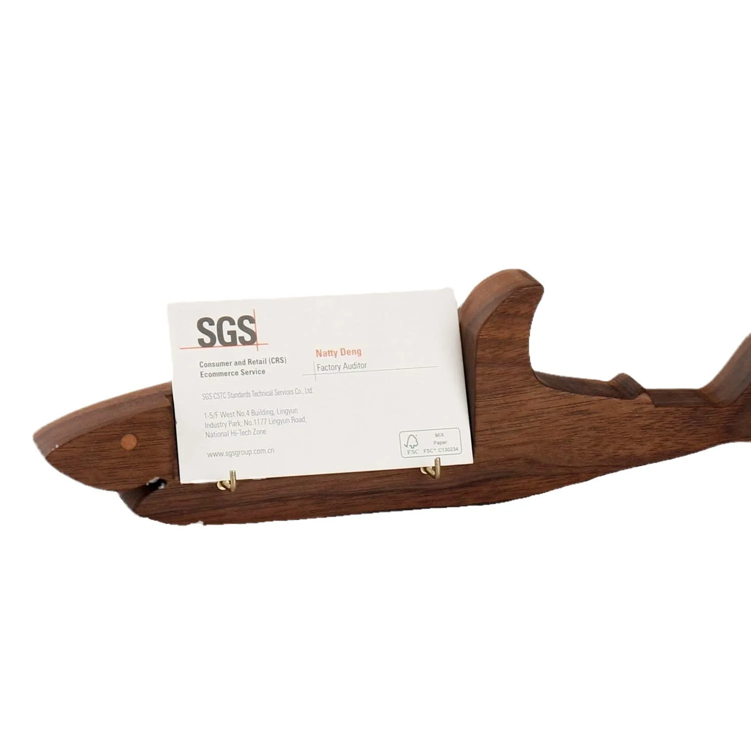 

Creative Storage Box - Wooden Shark Business Card Holder (Black Walnut & Beech) - Office Desk Organizer, Card Display Stand, Gif