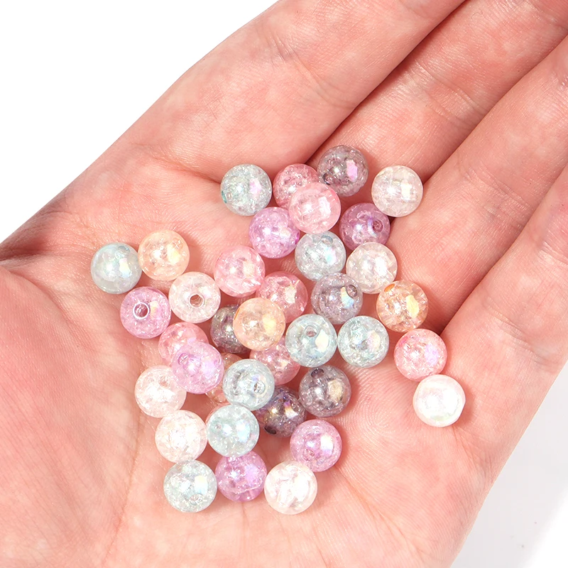 50/100pcs Acrylic Crackle Beads 8/10/12mm Mix Color Loose Spacer Round Bead For Clothing Decoration Making DIY Accessories