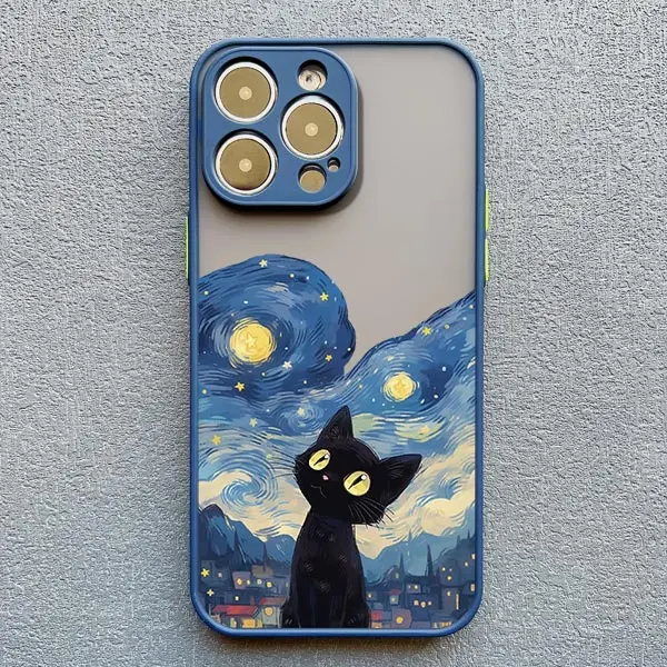 Künstlerische schwarze Katze Sternennacht Handyhülle für iPhone 17 15 14 13 12 11 Pro Max 12 16 Mini XS X XR 14 15 Plus stoßfeste Schalen – Detail 2