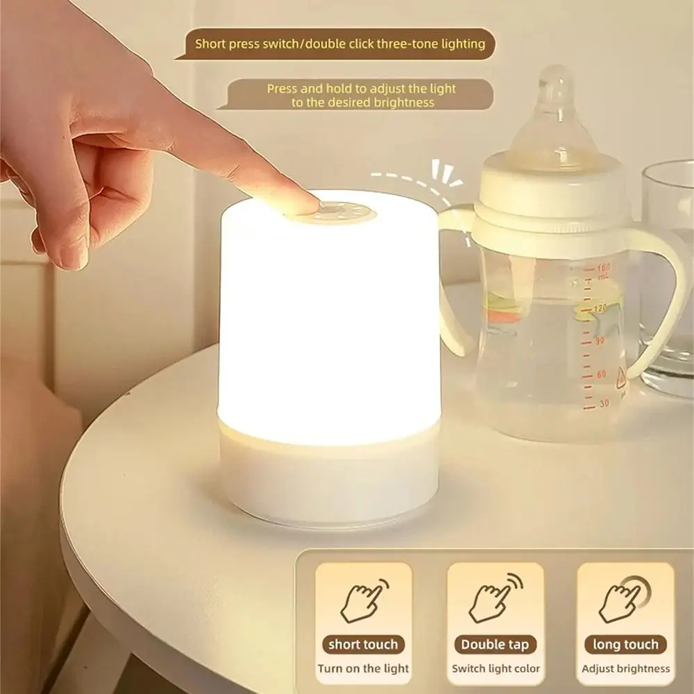 سطوع قابل للتعديل LED اللمس مصباح 3-Color الإضاءة المحمولة اللمس ليلة ضوء التحكم باللمس قابلة للشحن مصباح مكتبي لغرفة النوم