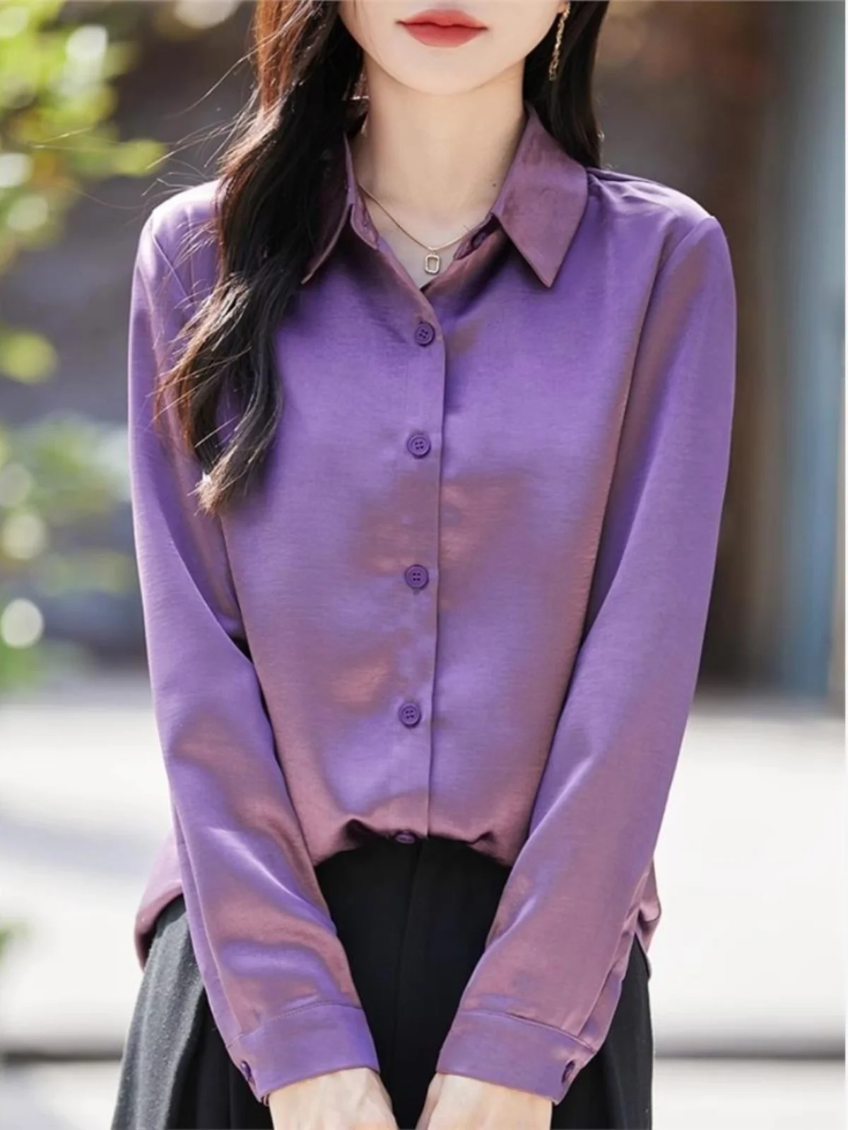 Início da primavera 2025 gola de seda de alta qualidade feminina irt cor pura emagrecimento casacos de seda coreano sle longo sve