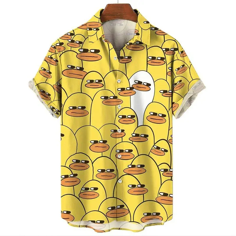 

3D Print Yellow Duck Hawaiian Shirt For Men Cute Animal Pattern Blouse Summer Street Aloha Shirts Breathable Loose Short Sleeves