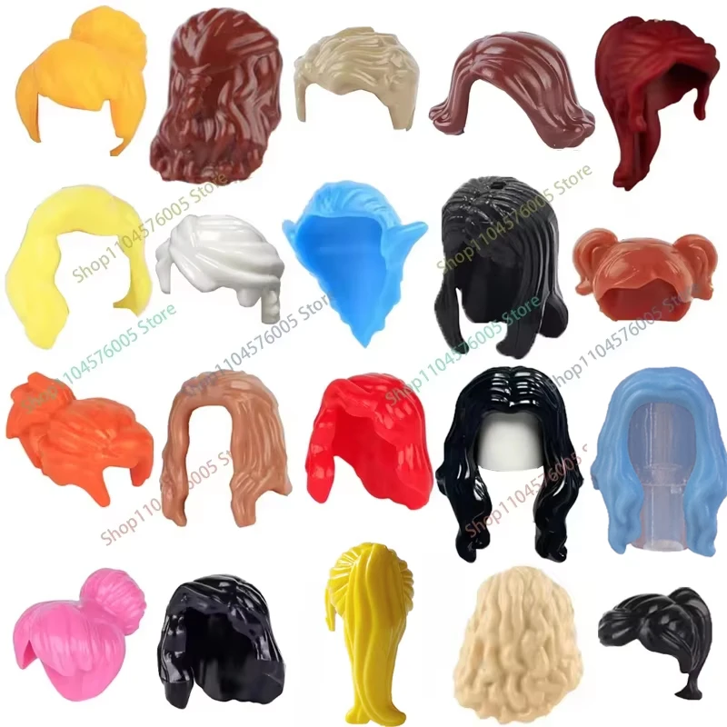 MOC Braune Haare Bausteine Stadt Figuren Körper Kreative Zubehör Blond Gold Weiß Teile DIY Hüte Mini Ziegel Montieren Spielzeug S04