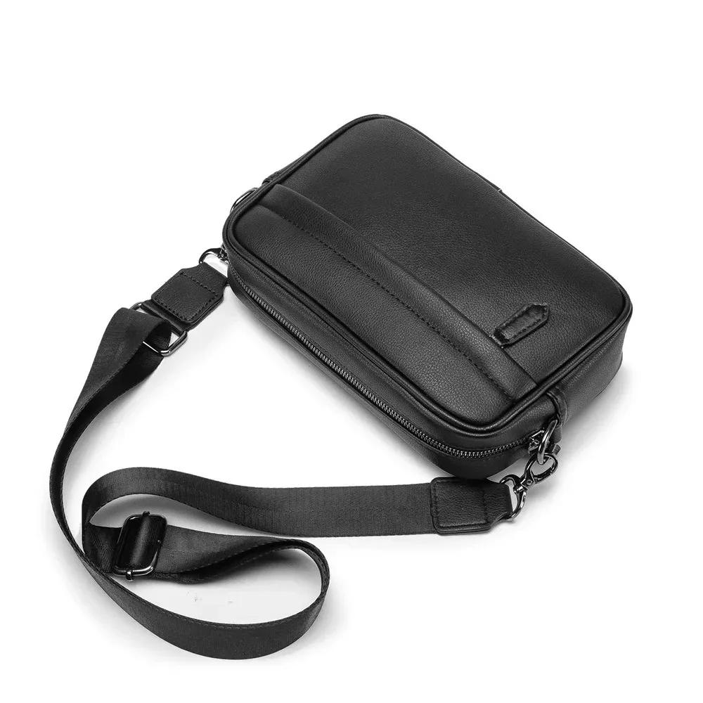 

Simple PU Leather Men's Crossbody Satchel Casual Black Business Shoulder Bag Multi-pocket Waterproof Male Sling Bag Shopping