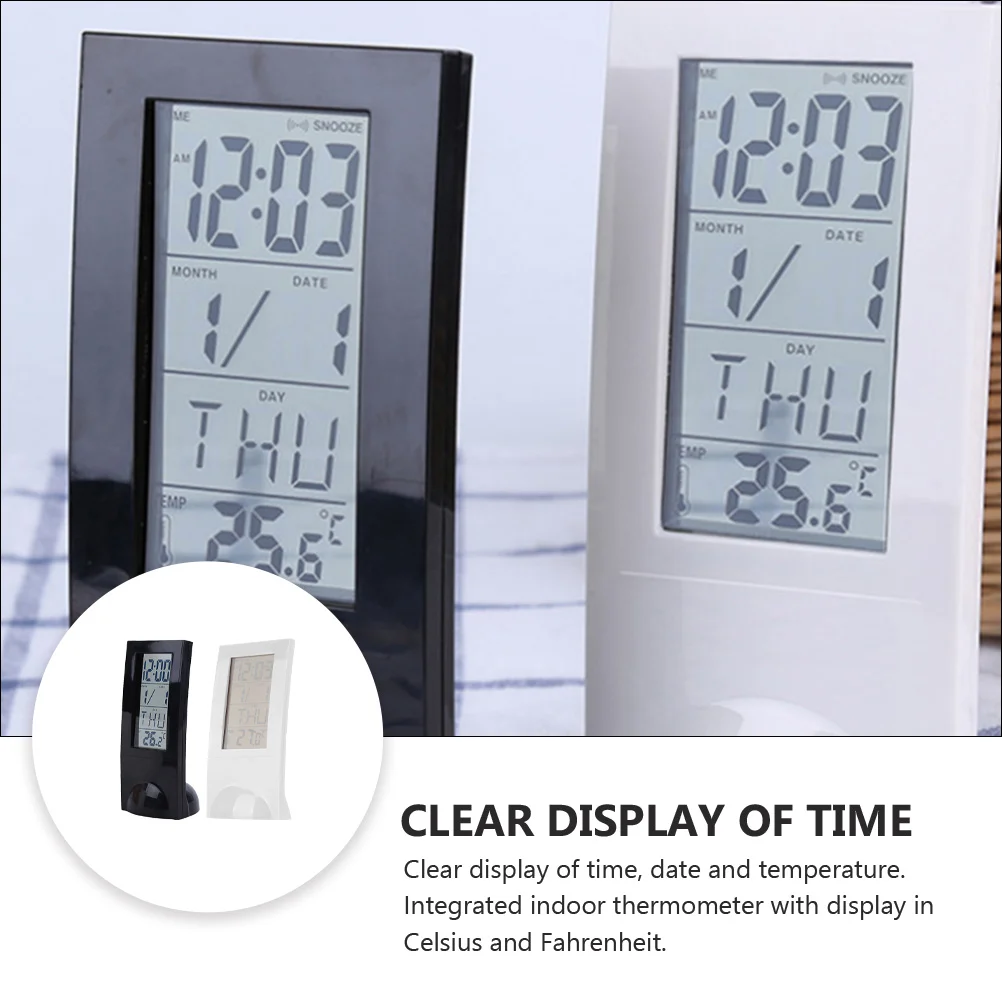 

Temperature Detection Alarm Clock Plastic for Bedroom Desk with Date Digital Snooze Function Table Clock Travel Lightweight
