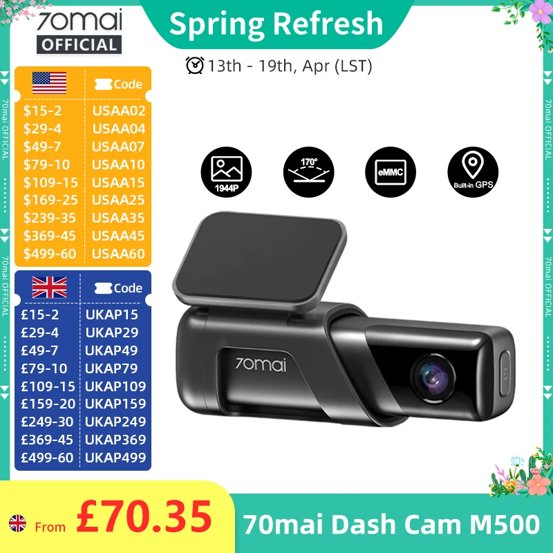 70Mai Dash Cam M500…