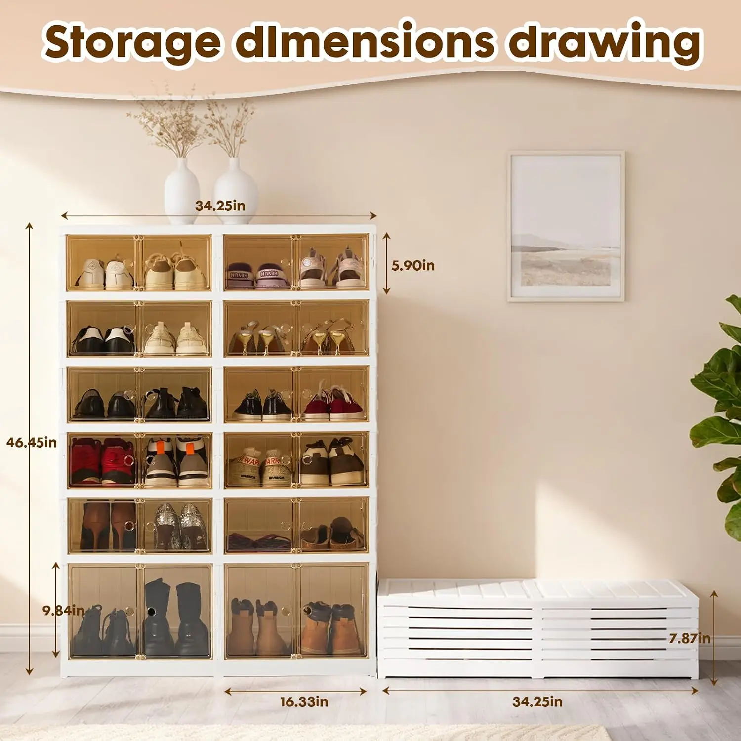 24Pairs Collapsible Shoe Rack Foldable Storage Cabinet With Doors, Customized