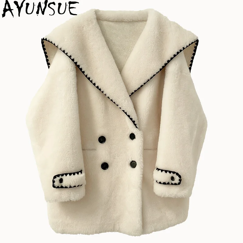 

AYUNSUE, пальто из 100% шерсти, женская одежда, зимние пальто для стрижки овец, новинка 2025, верхняя одежда, композитное меховое интегрированное Пальто Женское