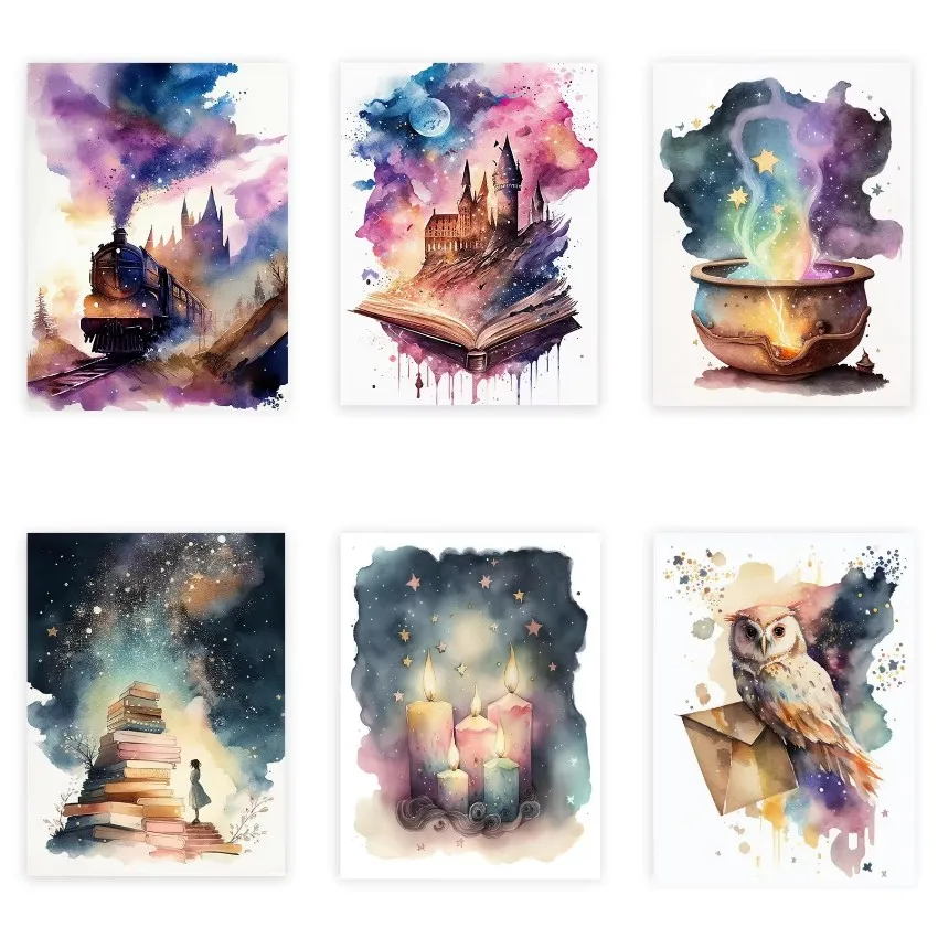 Pintura al óleo por números, mago de Harry Potter, escoba voladora mágica, tren de búho, dibujo de números DIY, decoración del hogar, regalo de vacaciones