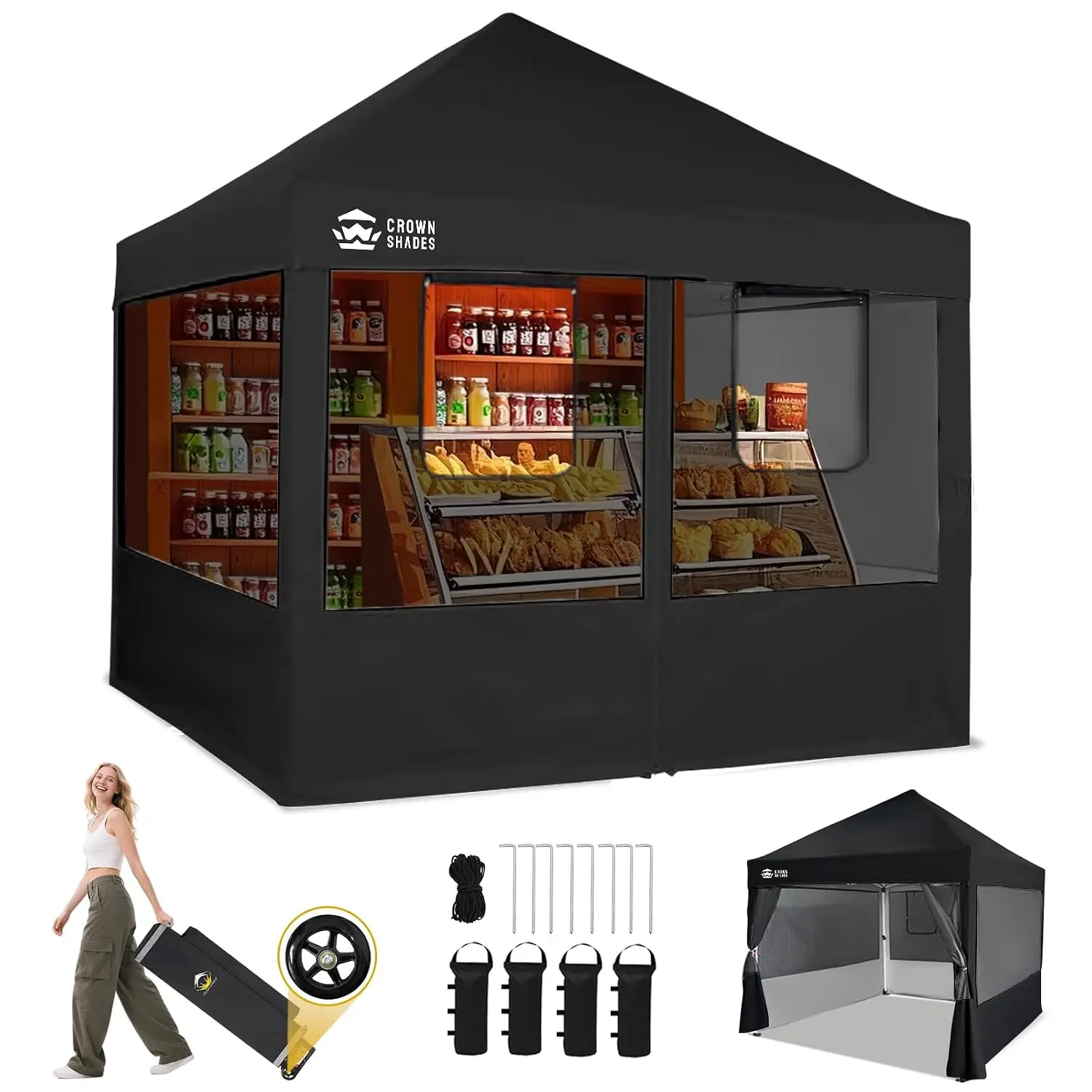 10x10 Pop Up Canopy, Food Tents for Outdoor Serving, Black, Customized