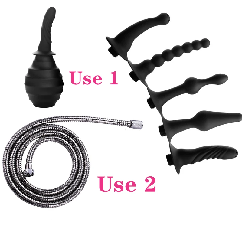 Conjunto de enxágue anal de silicone para homem adulto, Brinquedos sexuais para homens, 5 estilos, ventosa, Flush Pot, Limpador anal, Enema, Masturbador anal, Ferramentas eróticas