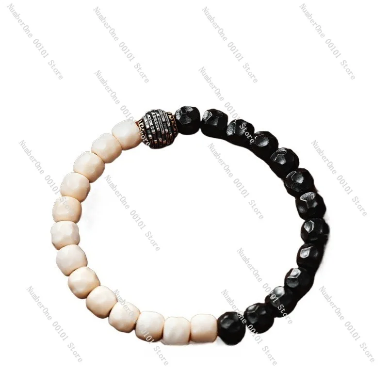 Tai-chi bracelet with cultural white jade Bodhi beads,DIY bead string accessories,coconut-shell crater beads for meditation