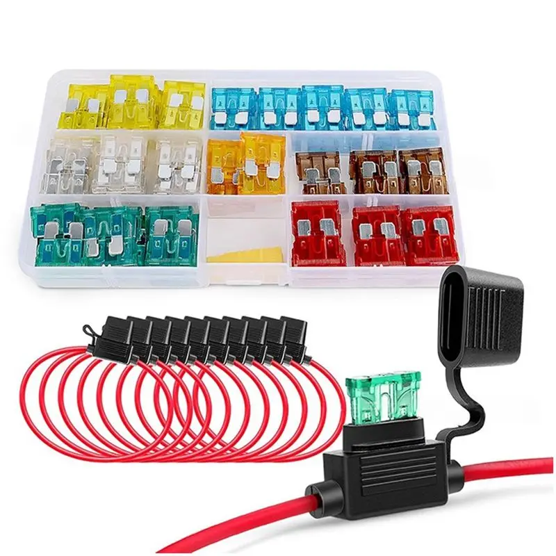 

10Pcs 14AWG ATC/ATO Fuse Holder With 120Pcs Medium Car Fuses (5A 7.5A 10A 15A 20A 25A 30A),Fuse Holders For Auto-A99D