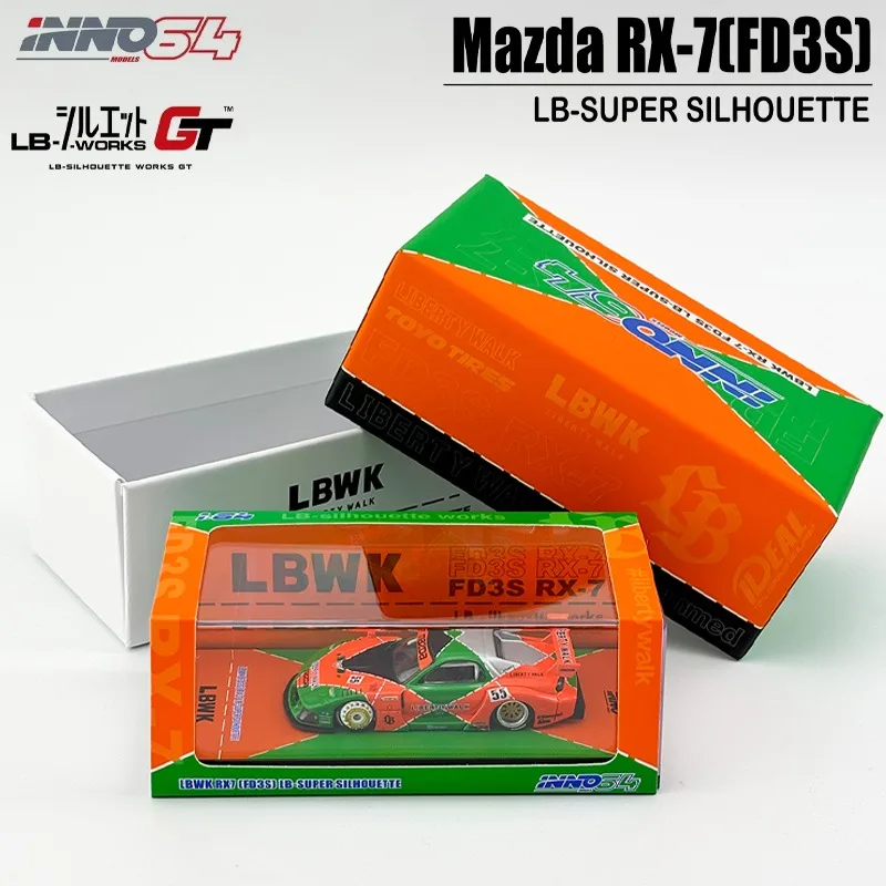 

INNO 1/64 LBWK Mazda RX7 (FD3S)LB-SUPER SILHOUETTE Игрушечный автомобиль из сплава, литая под давлением металлическая модель, подарки