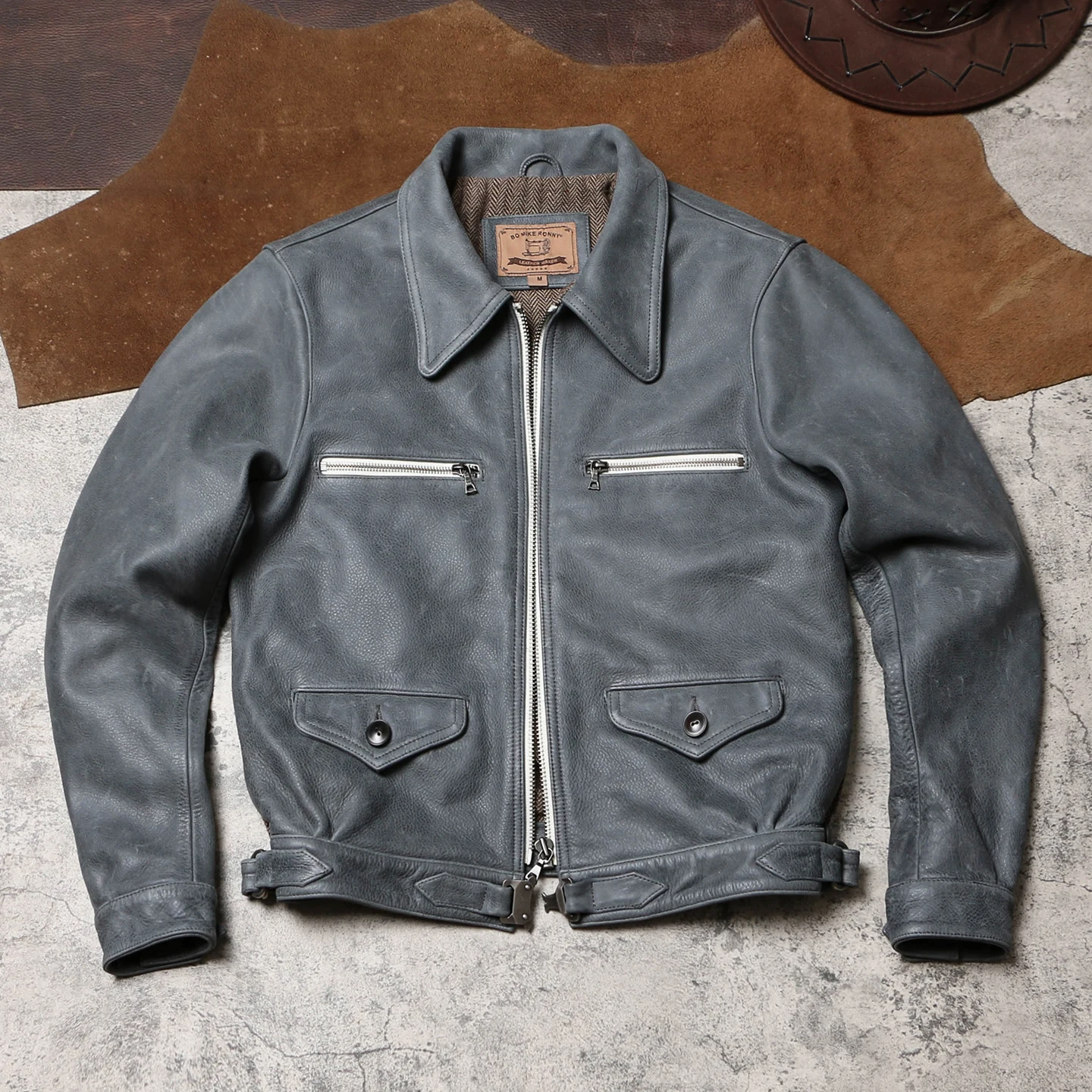 Tailor Brando Full-Grain Cowhide Men's Classic Hartmann Short Aviator Leather Jacket