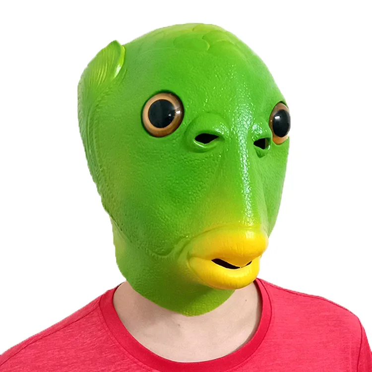 Halloween Mask, Green Fish Head, Animal Headset, Movie Prop Script, Killing NPC, Party Mask