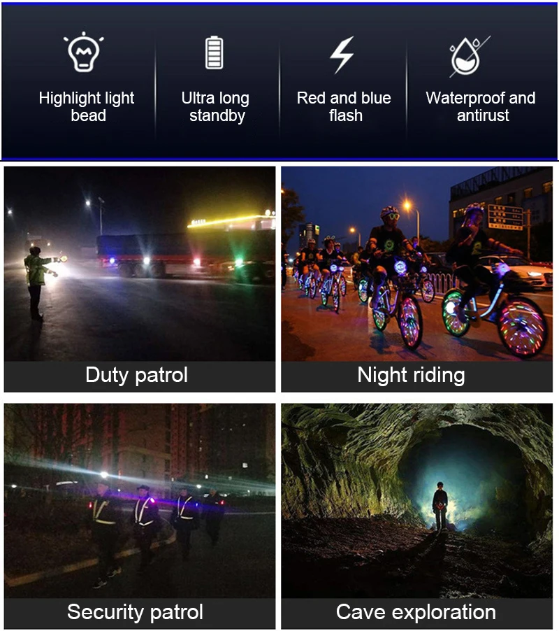 Lanterna de polícia tática de ombro LED com clipe, USB recarregável tocha, bicicleta taillight, capacete adverte luz, acessórios de bicicleta