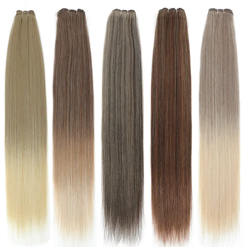 Imagen 2 del producto Extensiones de mechones de pelo liso Bio, pelo liso ombré marrón, mechones de pelo liso sintético completo hasta el extremo
