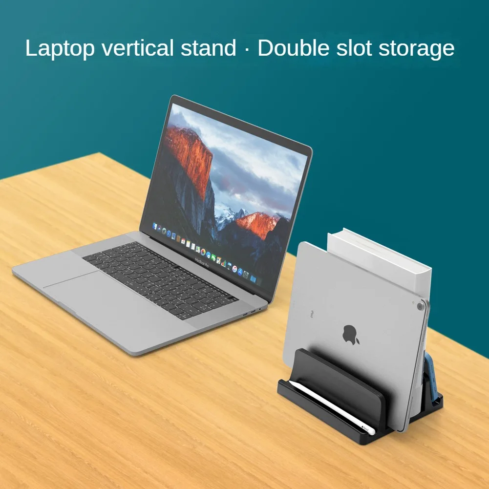 Notebook vertical stand desktop storage for MacBook computer cellphone tablet storage elevated shelves