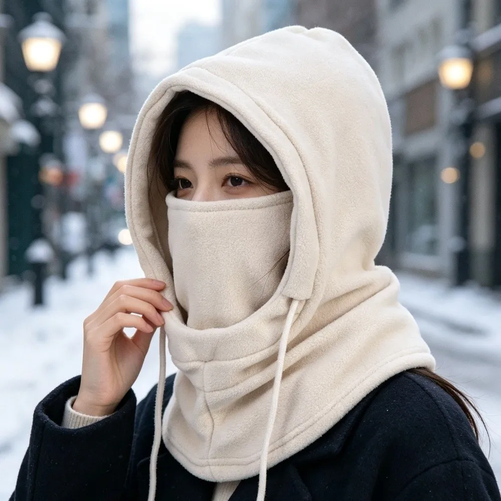 Holiday Lined Balaclava Hat Zipper Closure Thermal Face Cover Scarf Windproof Warm Hand Washable Hooded Scarf Cycling