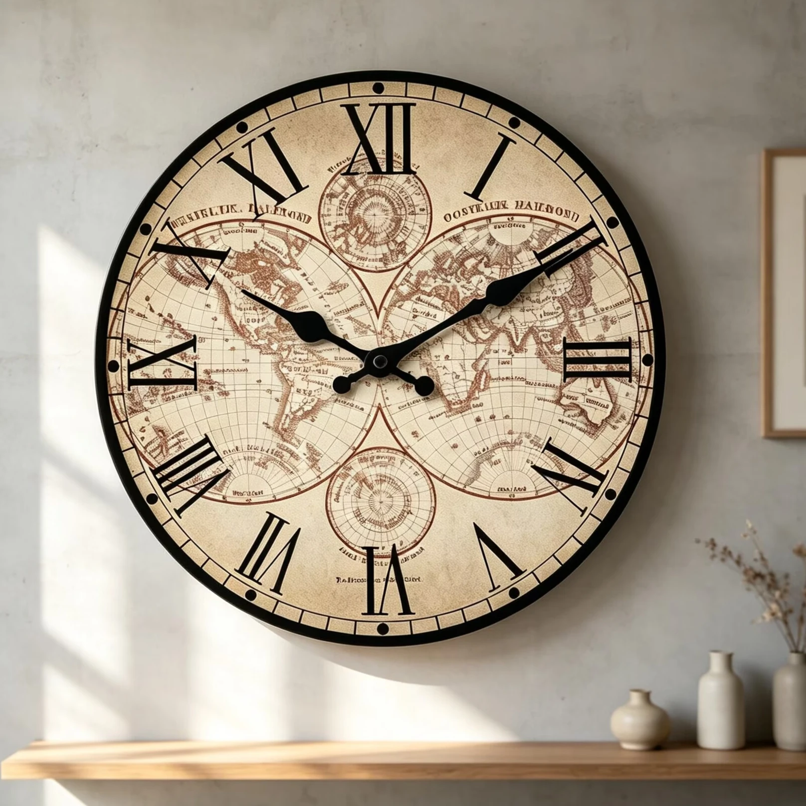 Vintage Nautical Beach Compass Wooden Wall Clock Silent  Quartz Hanging Clock Decor for Living Room Bedroom Kitchen Holiday Gift