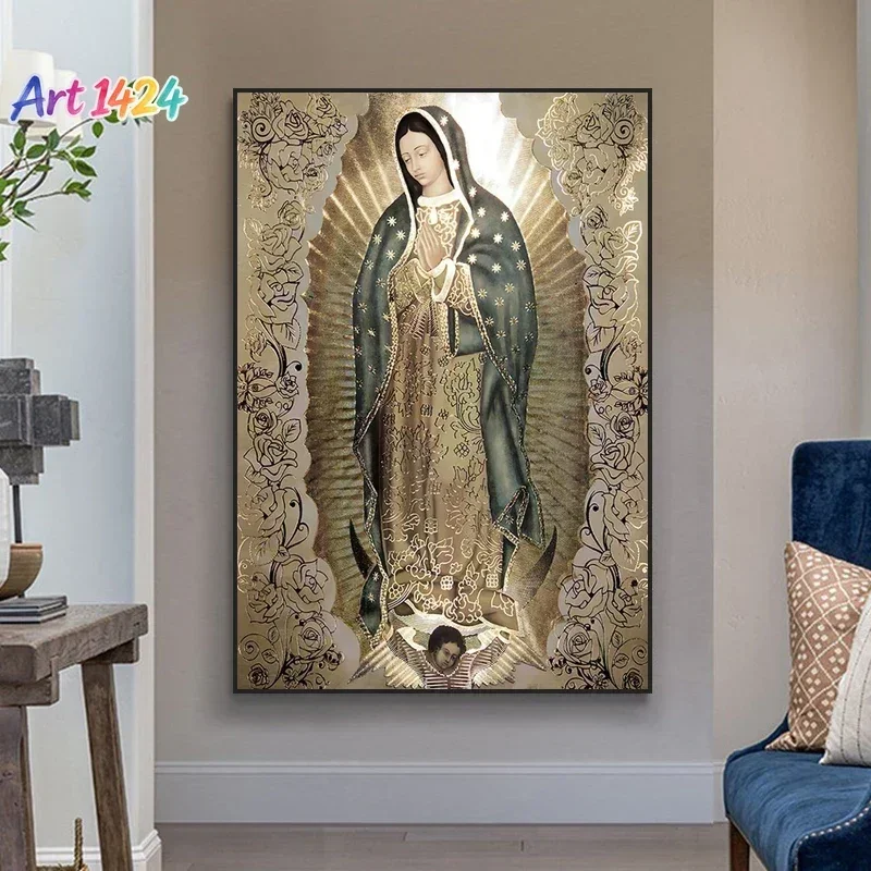 Retro Lady of Guadalupe Wall Art Canvas Painting Religious Catholic Art Decor Picture The Virgin of Guadalupe Poster Home Dec
