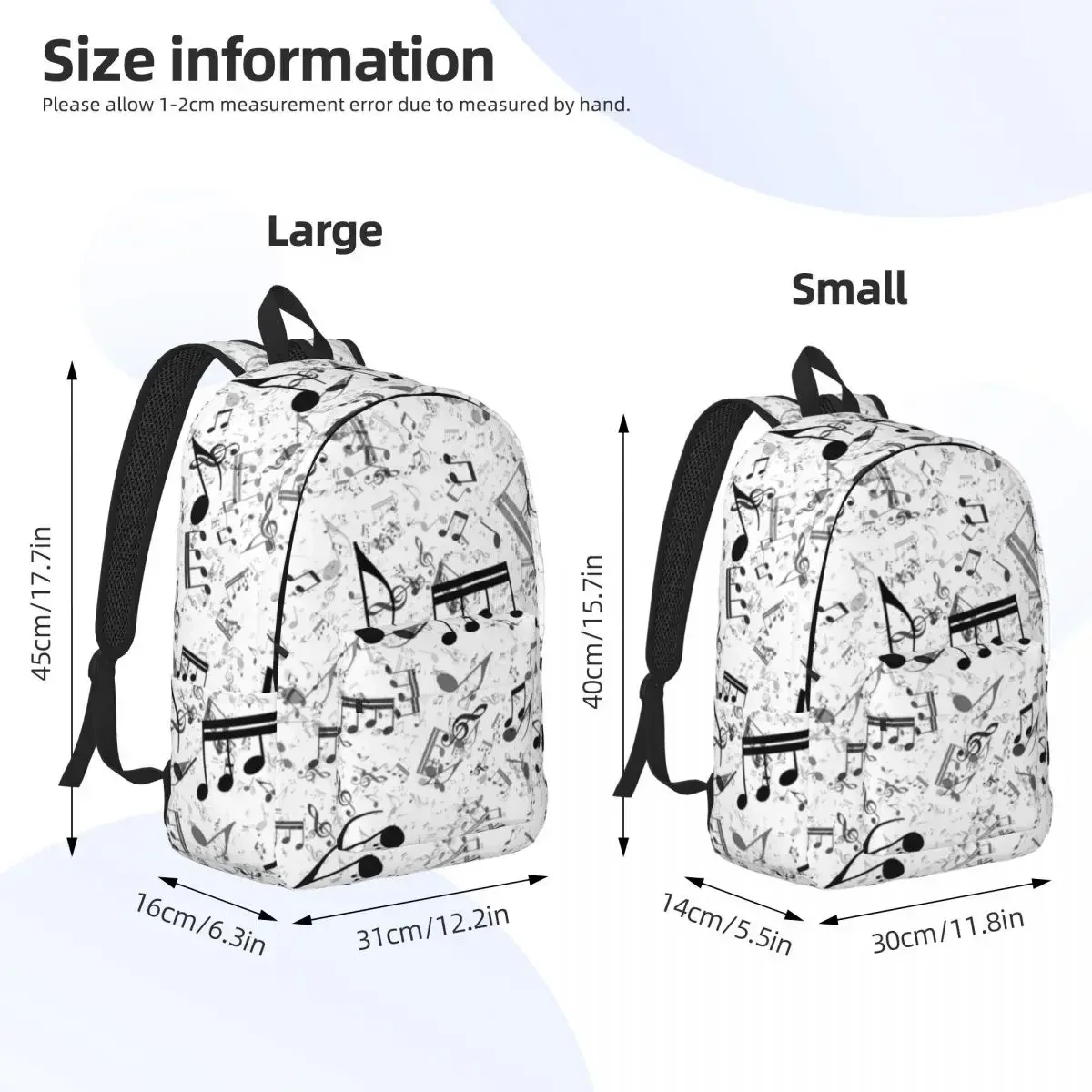 Black And White Musical Note Backpack for Boy Girl Kids Student School Bookbag Sheet Music Daypack Kindergarten Primary Bag