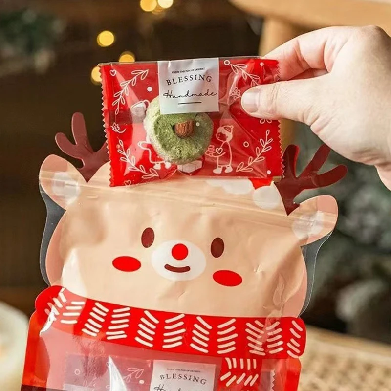 5pcs Christmas Gift Bag For Candy Chocolate Cookie Nougat Biscuit Packing Gift Tree Santa Zipper Bags