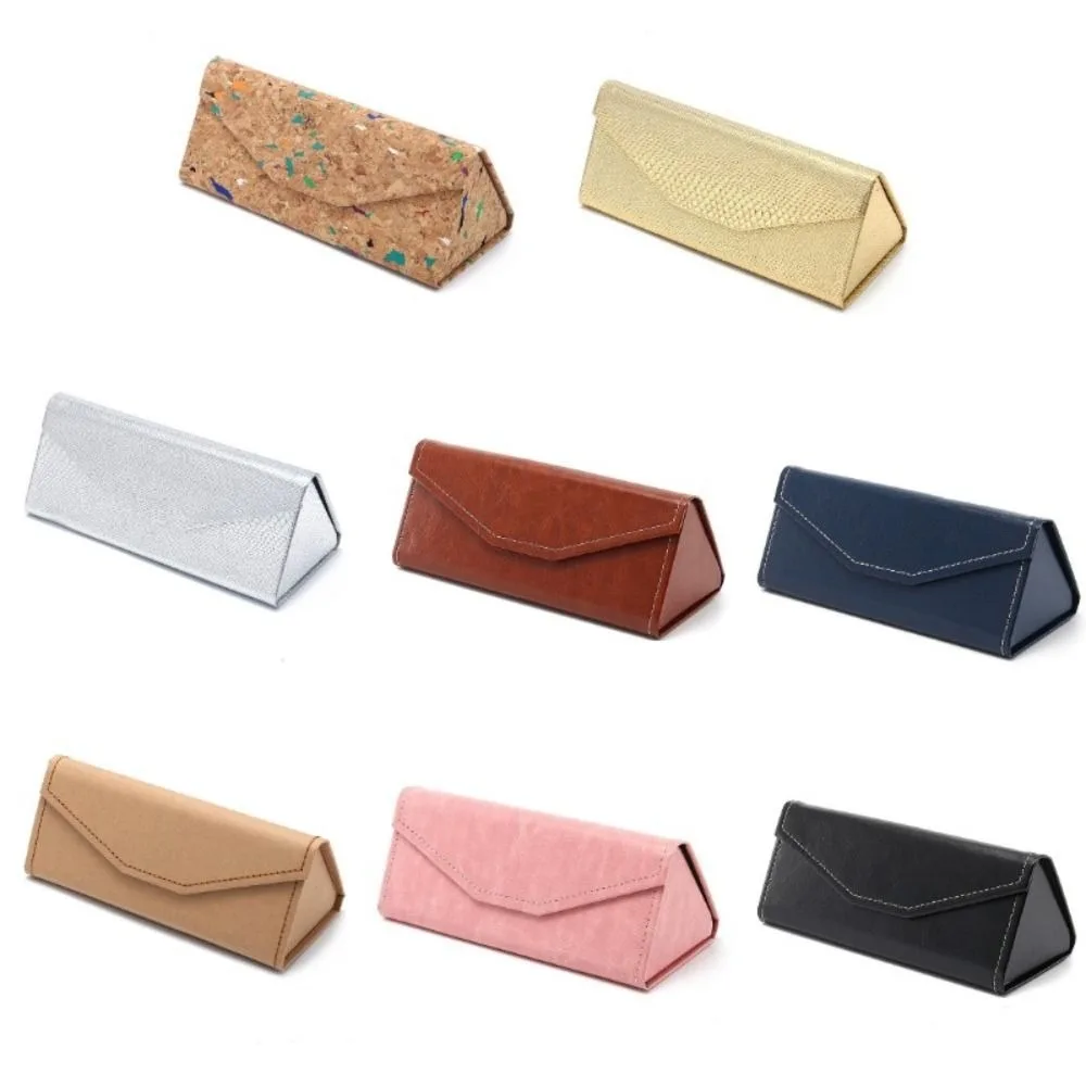 Waterproof Triangle Sunglasses Box Protective Folding Solid Color Eyewear Case PU Leather Glasses Case Men