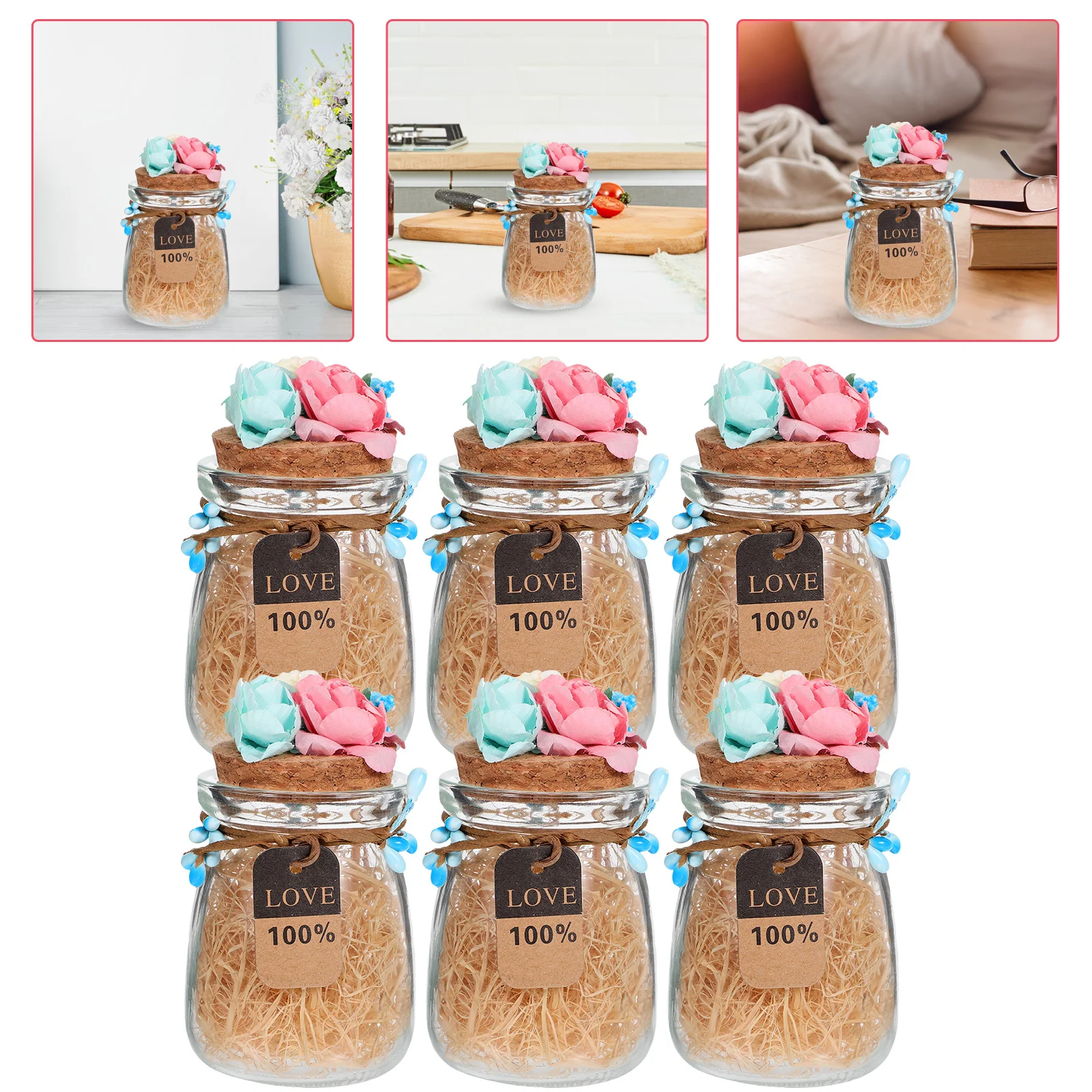 

6Pcs Wedding Candy Boxes Transparent Glass Jars with Cork Lid for Sugar Storage Food Container Moisture Dust Proof Home Decor