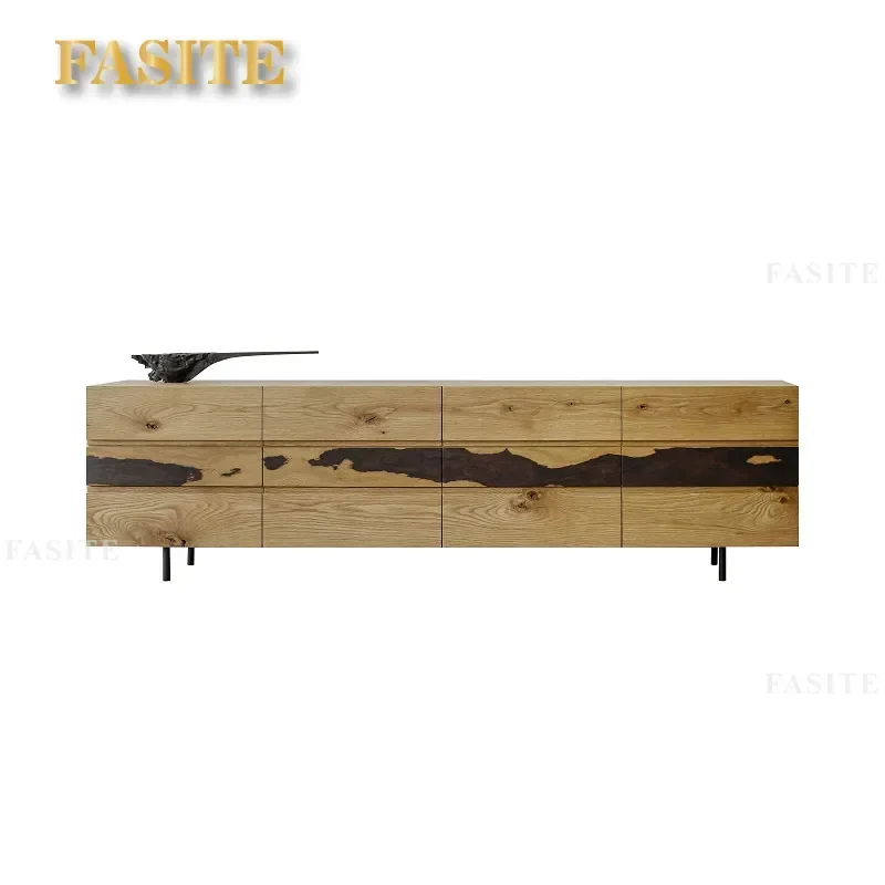 For Irregular Silk Road Long TV Cabinet Multi-chest Nordic Modern Simple Wabi Sand New Chinese Solid Wood Casual Living Room