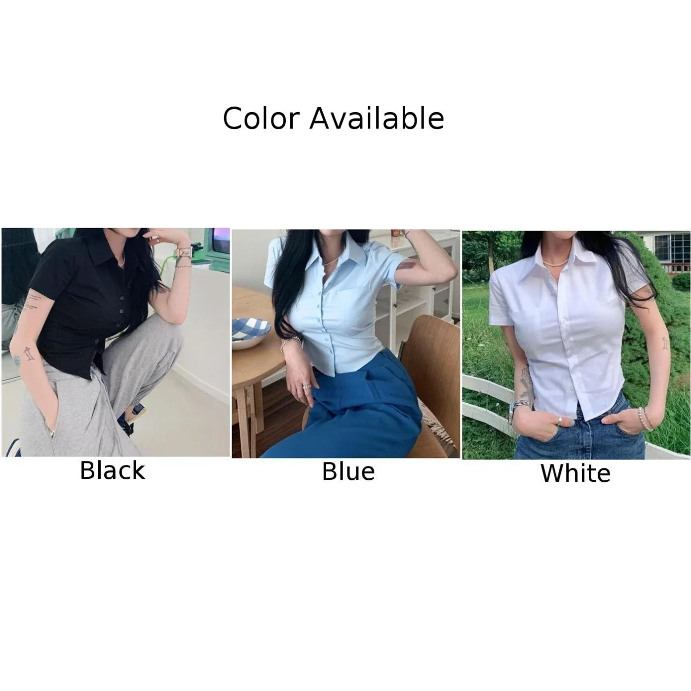 Deeptown Frauen weiße Bluse Basic Kurzarm Crop Shirts koreanische Mode adrette Stil Arbeit tragen sexy Büro-Look Sommer Tops