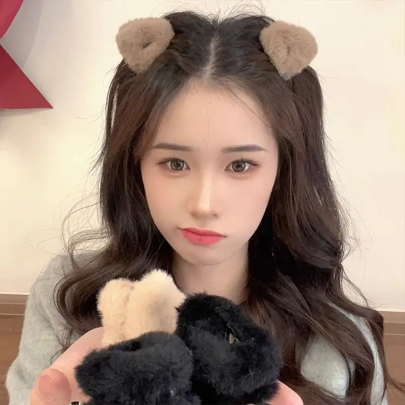 Forehead Bangs Small Claw Clip Plush Cat Ear Hair Clip Fluffy Hairgrips Hair Accessories Plush Cashmere Hairpin Animal Ear Sweet