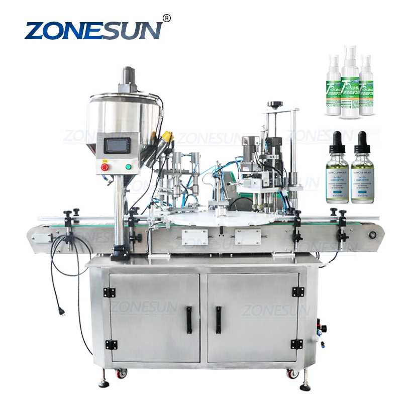 ZONESUN Dropper Vial Honey Nail Polish Bottle Full Automatic Rotary Perfume Pates Liquid Filling And Capping Machine Spray