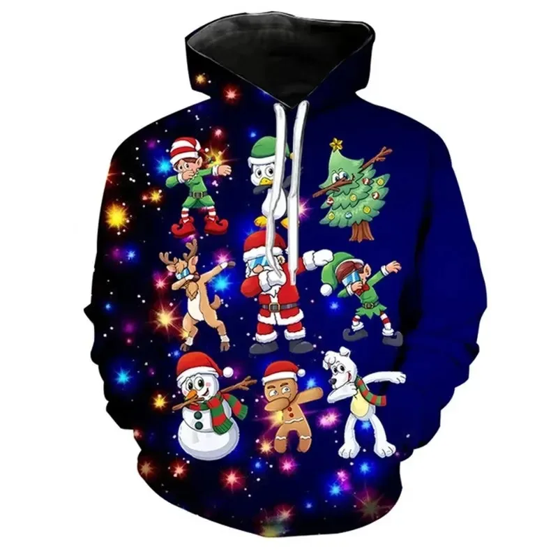 2025 3D Printed Merry Christmas New Sportswear Santa Claus Snowman Printed Polyester Fiber Long Sleeve Hoodie