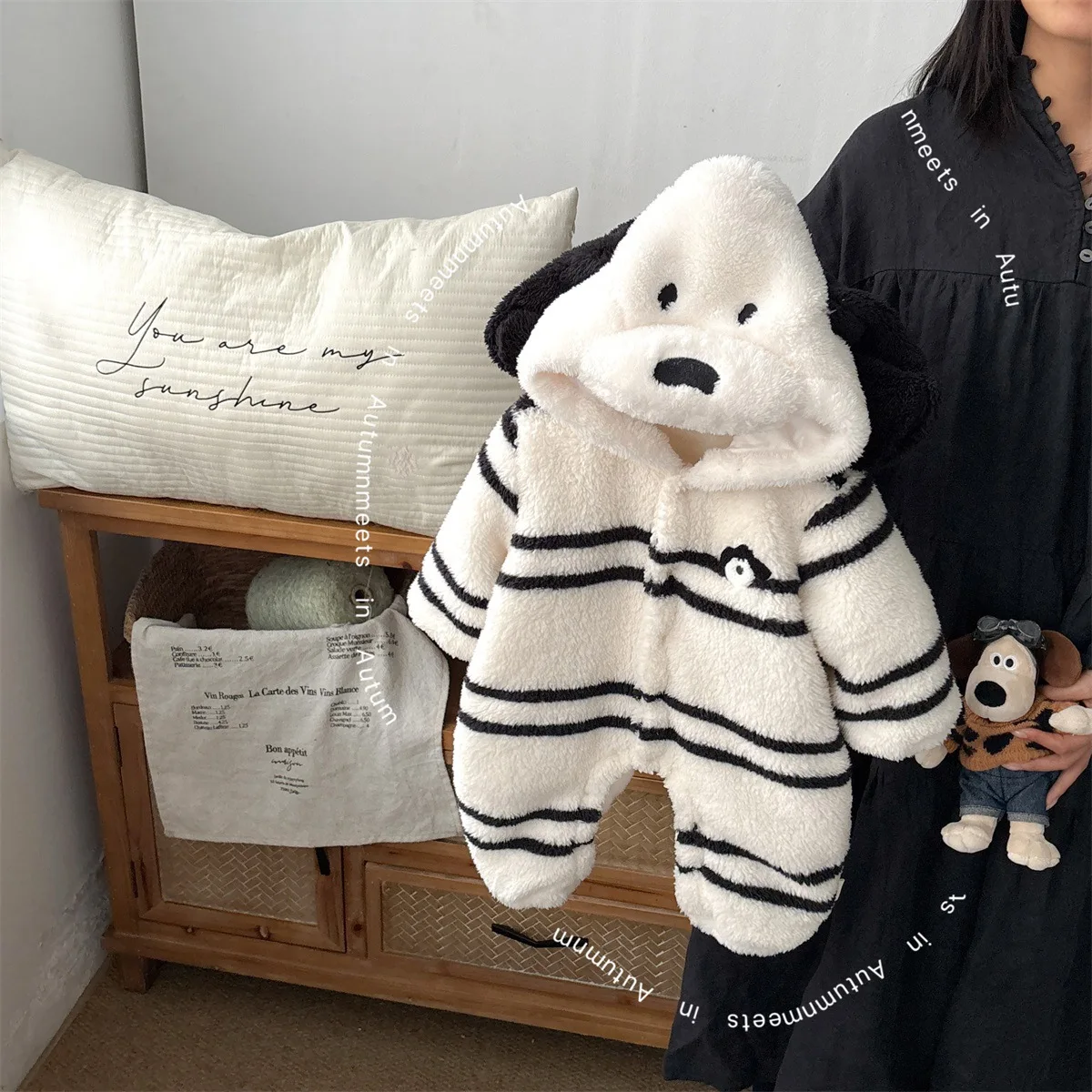 Baby's Winter New Cute Puppy Jumpsuit Autumn Cartoon Plush Outerwear For Babies