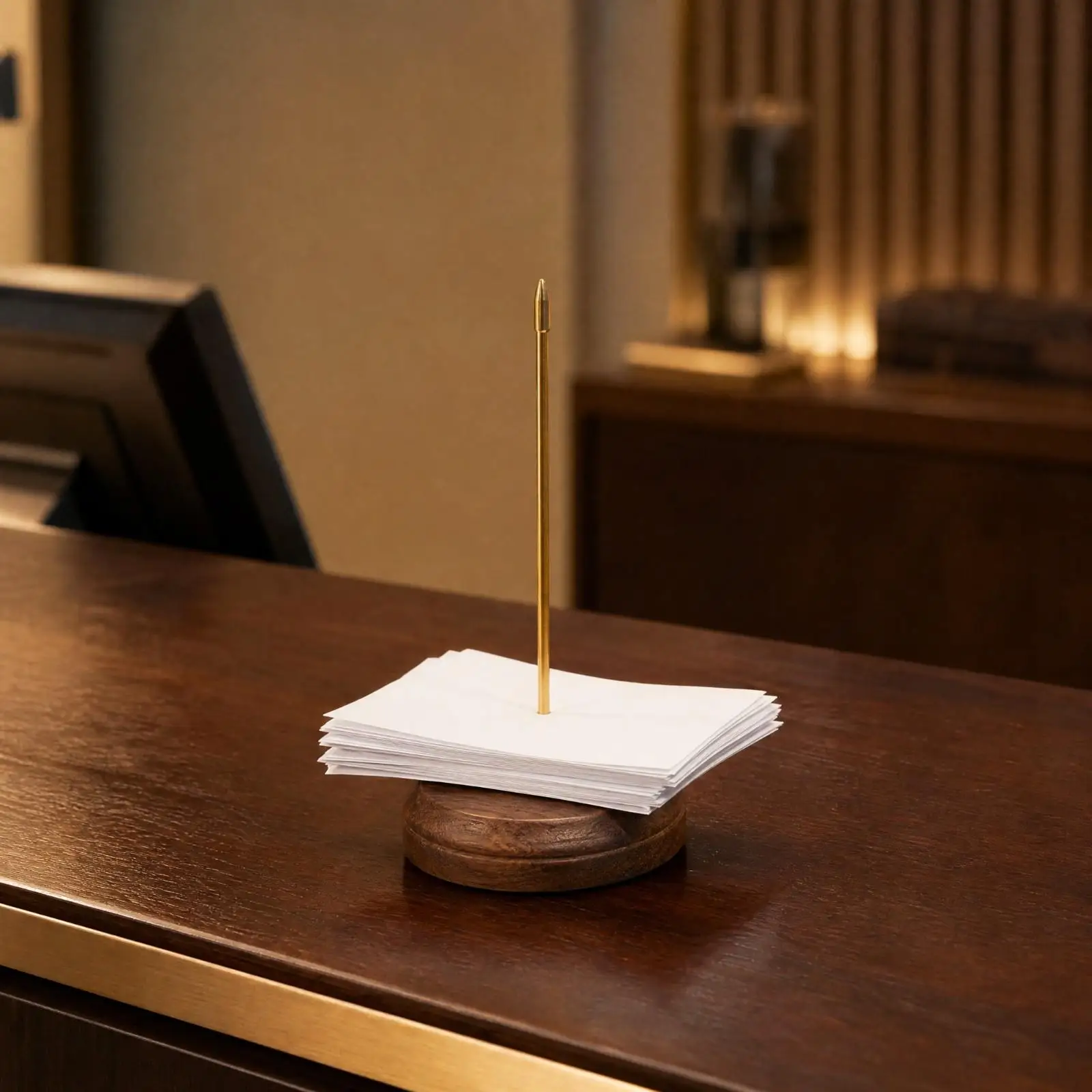 Receipt Rod Upright Ticket Rod Compact Menu Holder with Wood Base for Restaurant Counters, Reception Desks, Cashier Stations